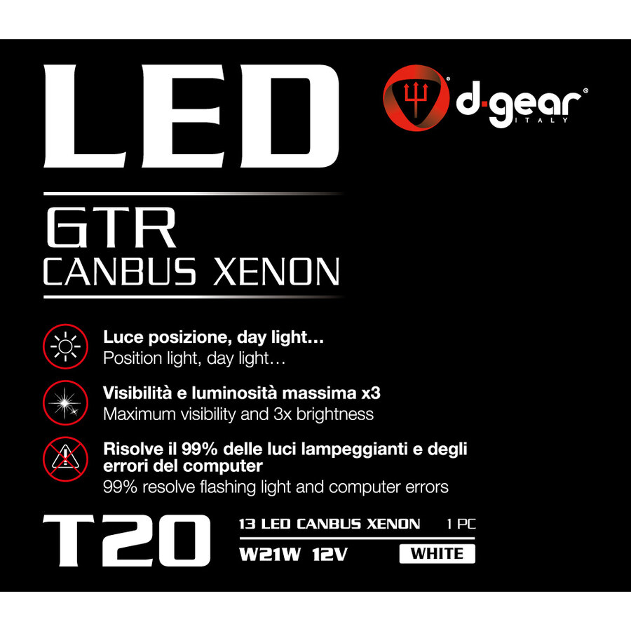 D-GEAR 1189209 Lampadina T20 a LED Xp-T20 Canbus Bianco 2 Contatti 