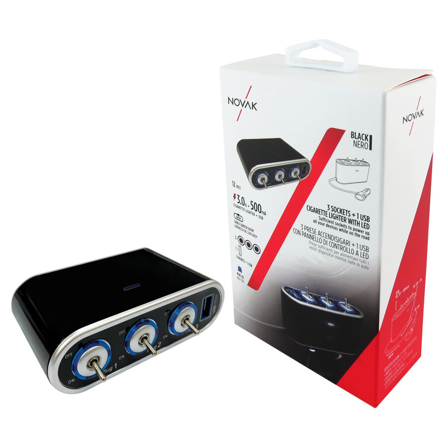 Sdoppiatore presa accendisigari con USB 3 socket + 1 USB - NOVAK