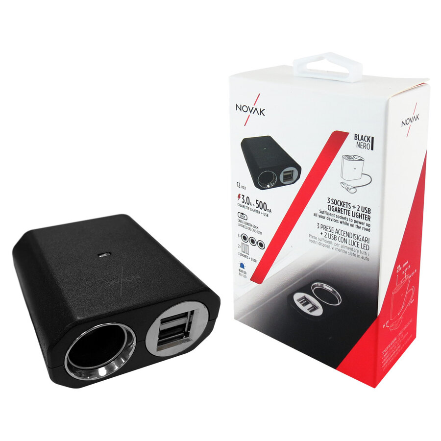 Sdoppiatore presa accendisigari con USB 3 socket + 2 USB - NOVAK