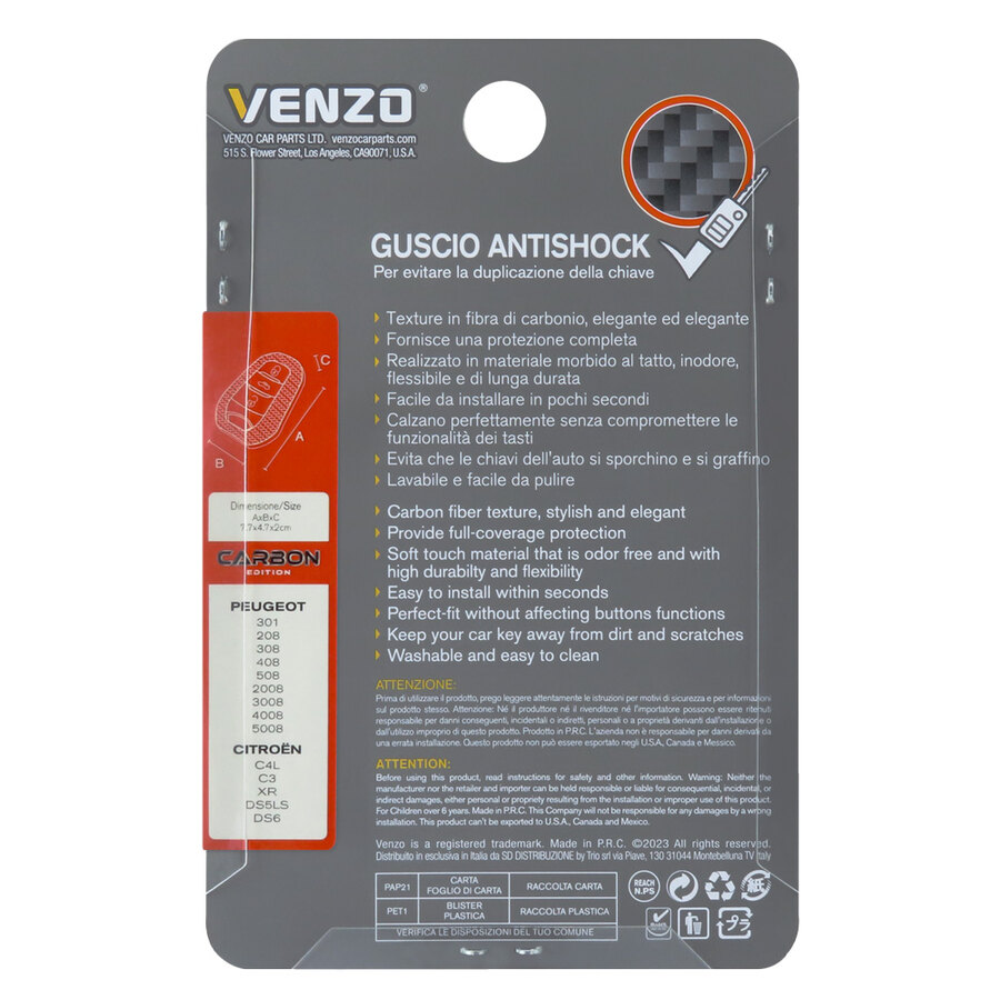Cover Telecomando Chiave Peugeot Citroen - Guscio Ricambio 3 Tasti Keyless, Portachiavi In Pelle, Design Elegante