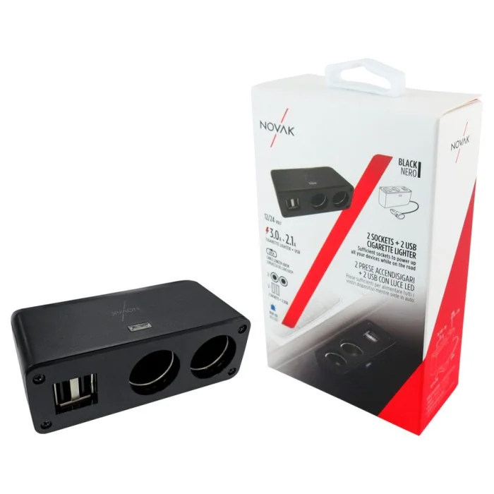 Sdoppiatore presa accendisigari con USB 2 socket + 2 USB - NOVAK