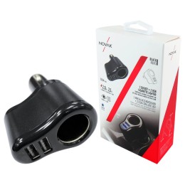 Sdoppiatore presa accendisigari con USB 1 socket + 2 USB - NOVAK